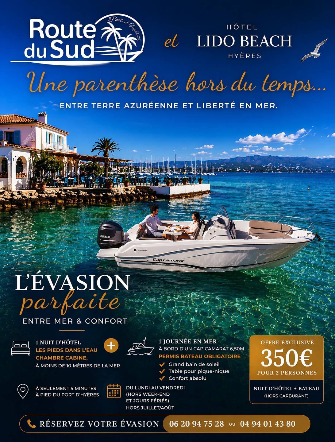 location bateaux semi-rigide tarif prix hotel le lido