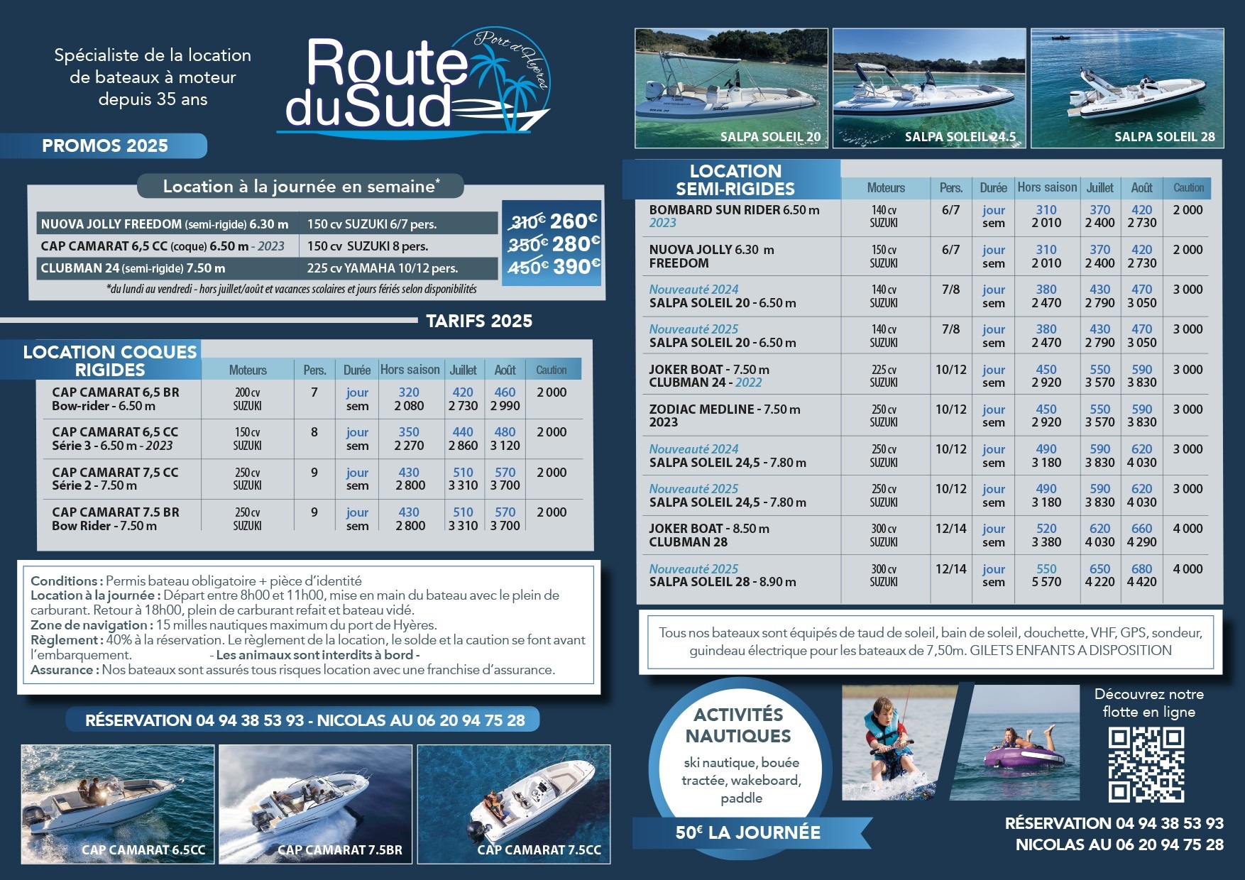 prix pas cher location semi-rigids et bateaux en partant du port d'hyeres Var 83