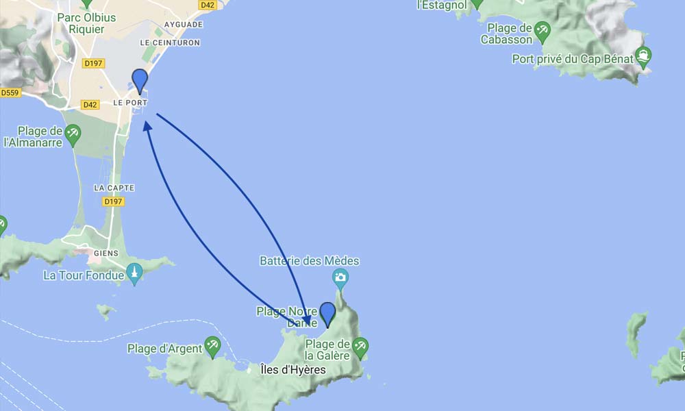 Location bateau voilier Hyères carte destination Porquerolles